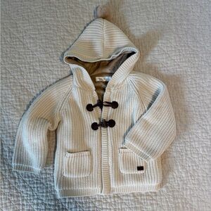 Mayoral Cream Knit Hooded Cardigan with Toggle Closures and Velour Lining